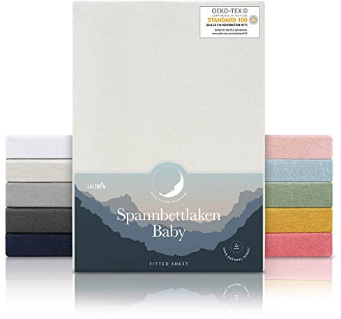 Laleni Jersey Spannbettlaken 38x77cm Babywiege oval 2er Set - Oeko-TEX zertifiziertes Spannbettlaken Stubenwagen - Moseskorb Bezug aus Baumwolle - Spannbettlaken Kinderwagen - Baby Bettwäsche - Ivory