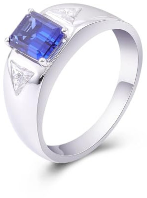 Wycian Verlobungsring Herren, Herren Ring Platin Pt950 Größe 58 (18.5) Im Labor Hergestellter Saphir Rechteckschliff Blau Npassbar Für Vatertag