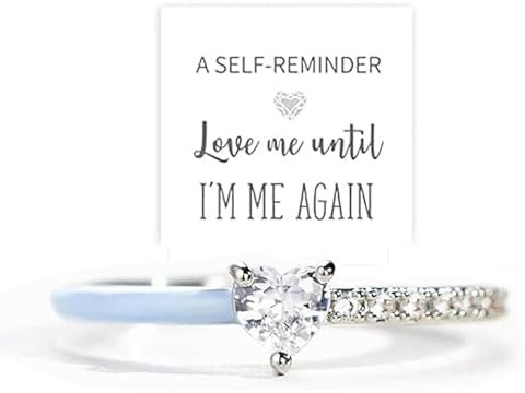 Damenring für Frauen, Love Me Until I'm Me Again, Selbstliebe für Mutter, Mutter, Tochter, Paar, Ehefrau, Geschenke mit kubischem Zirkonia, schwarzer Herzring, Cubic Zirkonia, Zirkonia