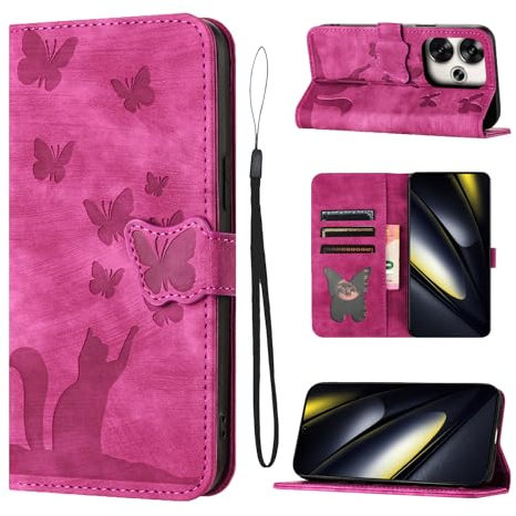 LSPCASA Housse Protection Compatible avec Blackview Wave 6C, 6.52 Pouces, Matériau en Cuir PU, Coque avec Fentes pour Cartes, Rose