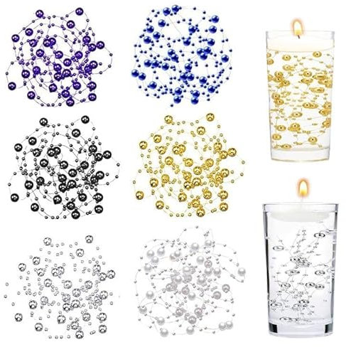 CNYMANY Künstliche Perlenschnur, 29,9 m, 6 Stück Kunstperlen, Schnur für Vasenfüller und schwimmende Kerzen, Tafelaufsatz, Kranz, Dekoration für Valentinstag, Hochzeit, Esstisch, Weihnachtsfeier