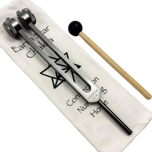 Schumann Stimmgabel mit Erdstern-Gravur, 93,96 Hz, Tragetasche und Klöppel, Klangheilungsinstrumente und Biofeld-Harmonisierung, Chakra-Ausrichtung, Vibrationstherapie-Werkzeuge, Erdgrau