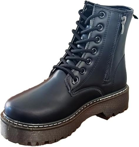 Genérico Botas Negras Militares Estilo Punk con Plataforma Dentada y Cordones hasta la Parte Superior. Cierre con Cremallera. Botas para Mujer- Talla 41EU
