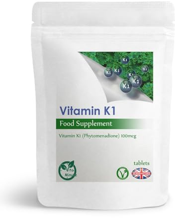 100 x Vitamin K1 100mcg (Phytomenadione) Tablets, Blood, Bones, Joints Support (Vegan)