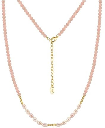 HeyMeili Collana girocollo di perle barocche e opale rosa in argento placcato oro per donna gioielli collane regolabile festa regalo