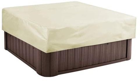 Cubierta cuadrada impermeable resistente a los rayos UV para bañera de hidromasaje, color beige, 228 x 228 x 30 cm, cubierta protectora para jardín, spa, cubierta antipolvo para piscina cuadrada y