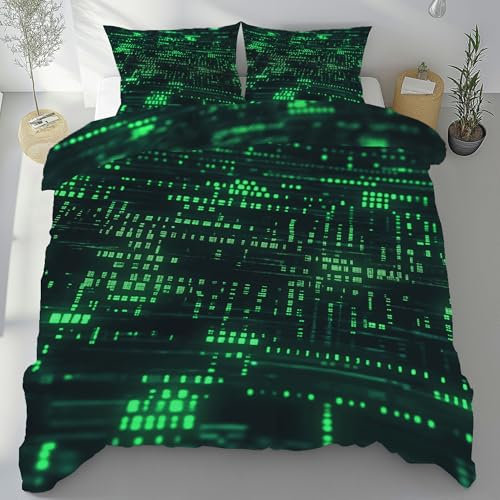 Tyafsgvqo Digitale Code Bettwäsche 135x200 cm 3 Teilig, Sci-Fi Programmierer Bettbezug Weich Bügelfrei Atmungsaktiv, Neon Binärcode Bettwäsche Set, Wendebettwäsche mit 2 Kissenbezug 80x80 cm