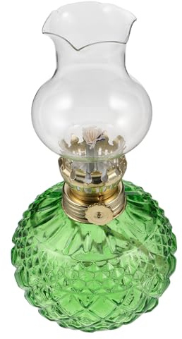 Glas und Eisen Öllampe Retro mit Verstellbarer Flamme für Wohnzimmer | Grün, Stabile Beleuchtung, Lange Lebensdauer, für Schlafzimmer und Wohnraum, Einzigartiges Vintage Design