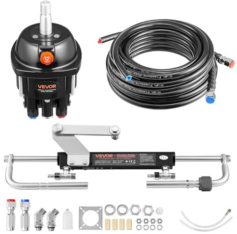 VEVOR Kit Direction Hydraulique Hors-bord 90 hp Système Direction Hydraulique Bateau pour Monomoteur Station Unique, avec Pompe Barre 6,9 MPa, Cylindre Verrouillage Bidirectionnel, Flexibles 7,3 m