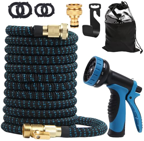 Expandable Garden Hose Pipe, 22.5m/75ft Expanding Hose with 10 Function Spray Gun, Flexible Hosepipes for Garden with 3/4&1/2 Solid Brass Connectors Durable Weave & No-Kink