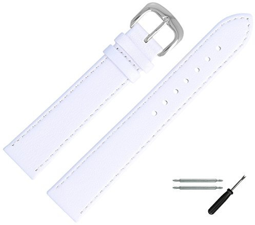MARBURGER Uhrenarmband 20mm Leder Weiss Silber Glatt Mit Naht - Montage Set 7592020000120