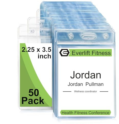 Fushing Lot de 50 badges en plastique transparent Vertical de cartes de supports, étiquette pour nom, Petit claire