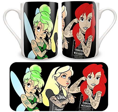 Lopo Bone China Mug. Tattooed Princess Inspired Design. Tink, Alice and Ariel