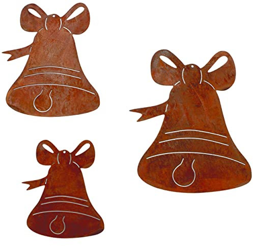 Rostikal Weihnachten Deko Glocke Set Fensterdeko hängend Weihnachtsdeko Metall Rost Gartendeko