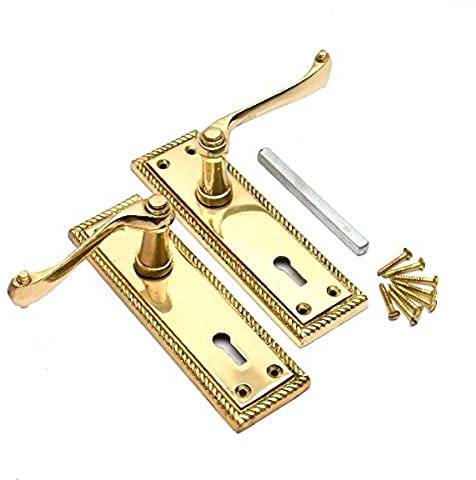 Merriway BH03585 Lever Lock Door Handle Georgian Brass -1 Pcs