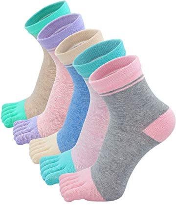 Zehensocken Damen Fünf Finger Socken aus Baumwolle, Damen Sneaker Socken mit Zehen für Sport Laufende Freizeit 5 Paare