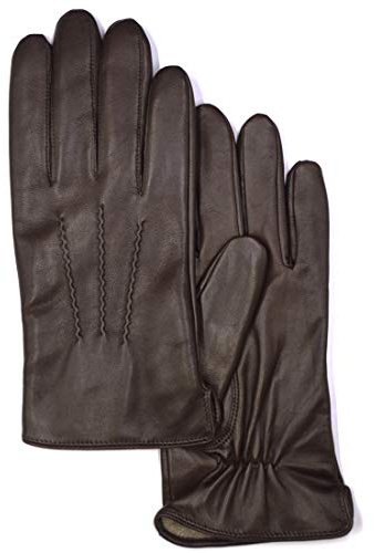 MGGMOKAY Mens Nappa Lambskin Leather Gloves(100% Cashmere Lining),Brown,Large