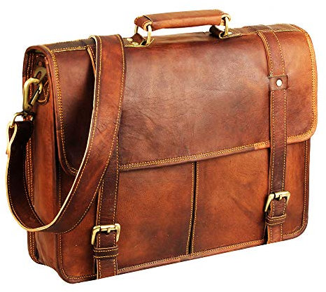Hulsh Sacoche en cuir vintage pour ordinateur portable de 38 cm Marron