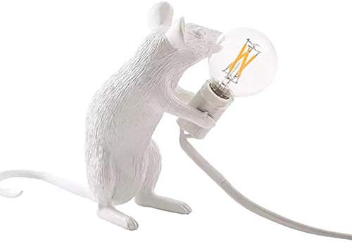 ECOSWAY White Resin Mouse Shape Table Lamp, LED Desk Light with Touch Control, Indoor Use, Contemporary Style, Decoration