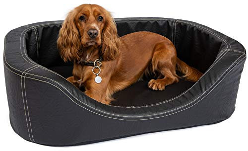 CopcoPet Hundebett Stella Orthopädisch L 80 x 60 x 8 cm Antik Schwarz – Kunstleder, rutschfest & pflegeleicht – Für kleine Hunde, perfekt als Liegeplatz im Wohnzimmer oder Schlafbereich