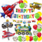 MAKFORT Geburtstagsdeko Junge Kindergeburtstag deko Birthday Decorations Kinder Geburtstag Folien Luftballon Flugzeug Zug Polizeiwagen Schulbus Yacht Ballons Happy Birthday Banner Geburtstag Deko