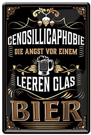 Cenosillicaphobie Blechschild - Retro Deko Metallschild - lustiges Bier Schild - witzige Wanddeko für Kellerbar Kneipe Tresen Theke - Bier Geschenkidee für Biertrinker und Biergenießer - 20x30cm