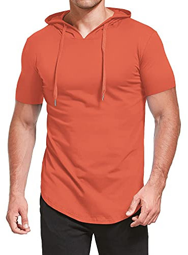 AIYINO Men's S-5X Short Sleeve Fashion Athletic Hoodies Workout Sweatshirt Hip Hop Pullover Hooded 4XL Orange