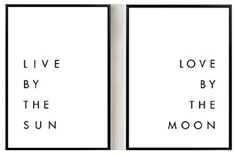Schwarz und Weiß Live By The Sun Love By The Moon Zitate Leinwand Malerei Poster Drucke Wandkunst Bilder für Schlafzimmer Wohnkultur Ungerahmt-50X70cmx2