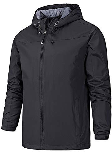 YOUTHUP Blouson Homme Coupe-vent à Capuche Imperméable Veste a Capuche Hommes en Veste de Pluie, Noir-268, L