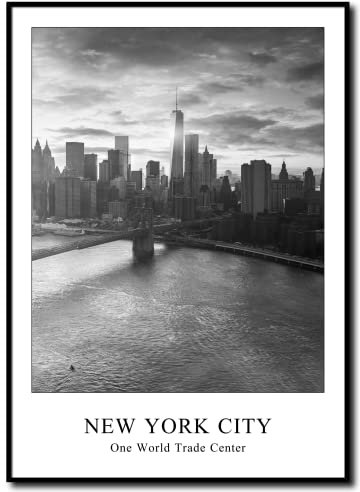 daazoo Rahmenbild One World Trade Center | Wandbild mit Rahmen schwarz Hochformat | Bild New York City Skyline | Wohnzimmer Büro | schwarz weiss | 50 x 70 cm