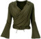 GURU SHOP Wickelshirt, Yogashirt, Langarmshirt mit Trompetenärmeln - Olivgrün, Damen, Baumwolle, Size:M
