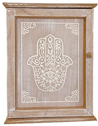 DAMDAM GO Boîte à clés en bois décorée de style nordique avec 6 crochets muraux - Main de Fatima