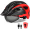 FUNWICT Casque Velo Homme Femme avec Visiere et Lunettes Détachables, Casque Vélo Casques VTT avec Feu Arrière à LED Rechargeable, Casque Cyclisme pour Adulte et Adolescent (XL: 59-63 cm, Noir Rouge)