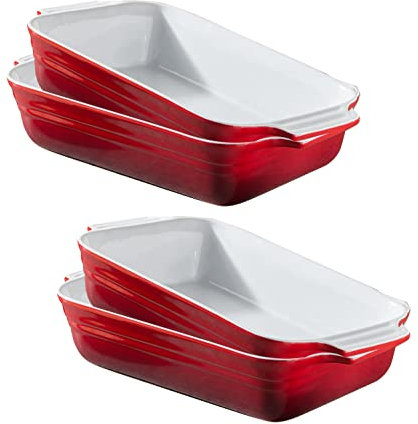 KHG Auflaufform klein 1 Person 4er Set in Rot | Ofenform 22 cm mit 0,5 Liter | Backform aus Keramik Steingut für Lasagne Tiramisu & Co. | Lasagneform rechteckig & kratzfest