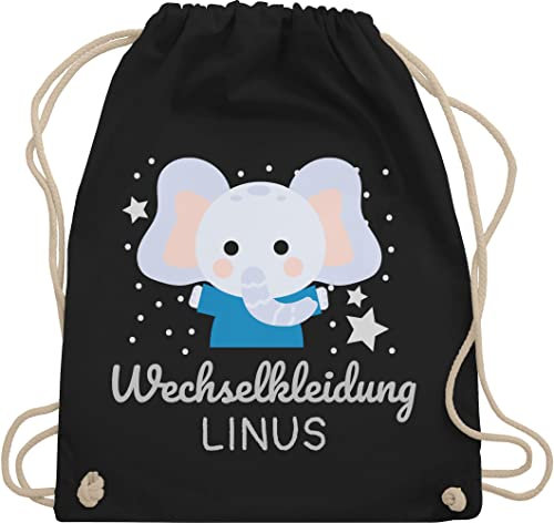 Turnbeutel Rucksack - Kita Beutel Wechselsachen Jungen - Wechselkleidung Elefant - Unisize - Schwarz - schlafbeutel kindergarten wechselbeutel personalisierte elephant stoffbeutel kindergartenbeutel