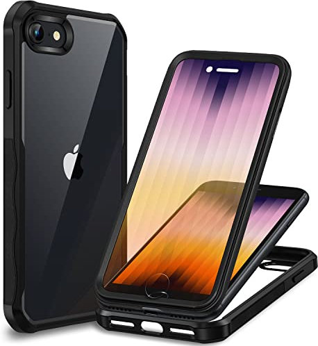 CENHUFO Hülle für iPhone SE 2022/iPhone SE 2020/ iPhone 8/iPhone 7, 360 Grad Handyhülle Schutzhülle mit Eingebautem 9H Panzerglas Displayschutz Stoßfest Panzerhülle Bumper Full Cover Case -Schwarz