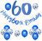 60 Geburtstag Deko, 60. Geburtstag Mann Frauen,60 Jahr Geburtstagdeko,Happy Birthday Girlande Ballon Blau Deko,Deko 60. Geburtstag Konfetti Luftballons,Banner Birthday Party Decorations