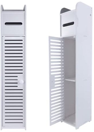 Xinng Gabinete de suelo de baño, armario multifuncional con 1 puerta y estante de 2 niveles, para inodoro, sala de estar y pasillo, 6.3 pulgadas de ancho x 6.3 pulgadas de profundidad x 32 pulgadas de