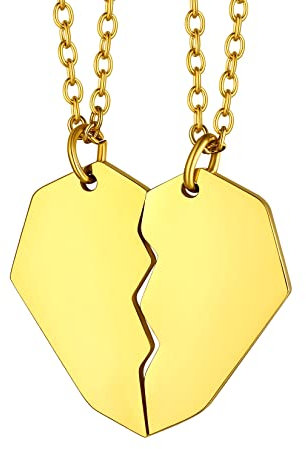 U7 Valentines Necklace For BBF Heart Pendant Gold Plated Matching Jigsaw Puzzle Necklaces