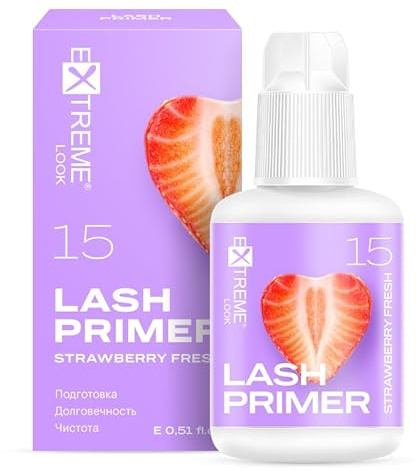 Wimpernverlängerung | Primer | Vorbehandlung für Wimpernverlängerung | Extreme Look | Vorbereitung für falsche Wimpern | Strawberry 15 ml Sparsam im Verbrauch.