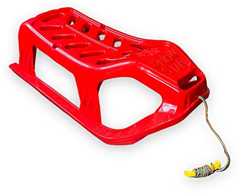 BUSDUGA 4066 Schlitten rot 90cm, Metallkufen, robuster Kunststoff, Zugseil