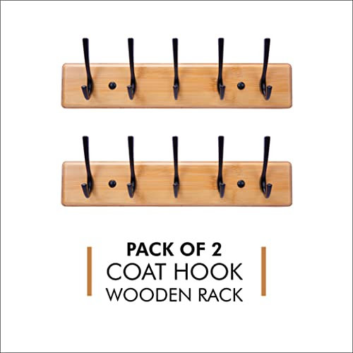 Amalmo Coat Hooks Bamboo– Multipurpose Wooden Coat Hooks and Clothes Rack with Wall Mounted Fixings – Home and Bathroom Decor Coat Rack