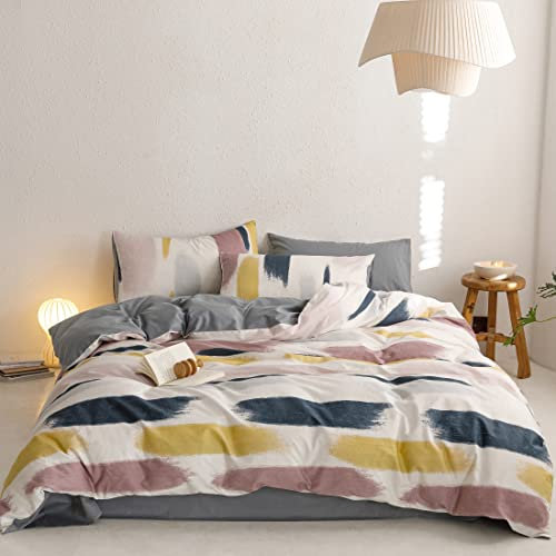 GETIYA Luxus Bunt Streifen Bettwäsche 135x200 4teilig Baumwolle Bettwäsche Damen Herren Graffiti Gestreift Bettbezug Doppelbett Bunt Bettwaesche mit Reißverschluss und 2 Kissenbezug 80x80