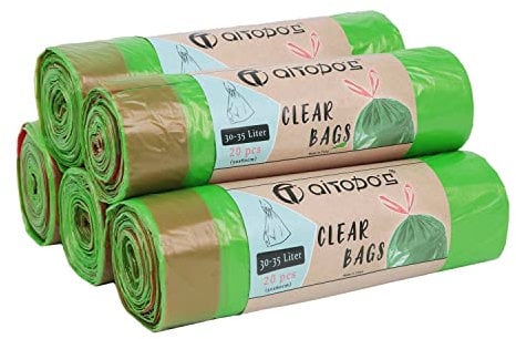 Aitodos 100PCS Bolsas de Basura, LxH: 50x60cm, Capacidad: 30-35L, Verde, Bolsa de Basura de Polietileno, Adecuada para la Mayoría de los Cubos de Basura Medianos ''30-35L'' (5 Rollos, 20 por Rollo)