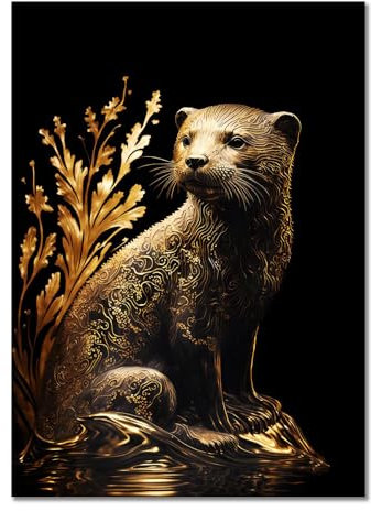 ABCWARRT Moderne abstrakte Kunst Leinwand Malerei Schwarz Gold Tier Poster Eule Tiger Löwe Wolf Adler Zebra Stier Bild Home Wand Dekoration (50 * 70cm Kein Rahmen,9)