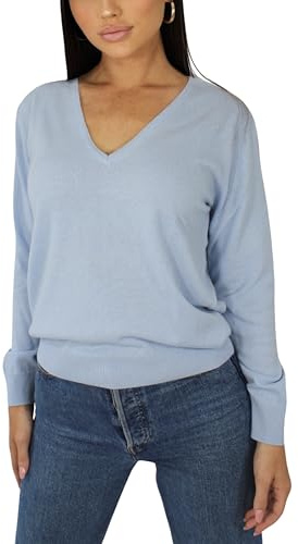 Pull Femme Col en V en Cachemire, Fabriqué en Italie (FR/ES, Alpha/Lettres, M, Taille Normale, Taille Normale, Bleu Ciel)