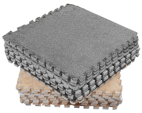 10pcs Plush Foam Floor Mat, Interlocking Floor Carpet Soft Split Joint Rug Puzzle Foam Floor Mat for Bedroom (Grey)