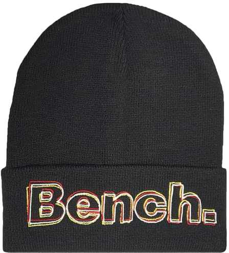 Bench Chromeo Herren Strickmütze mit großem Logo, warm, für den Winter, Schwarz , Einheitsgröße