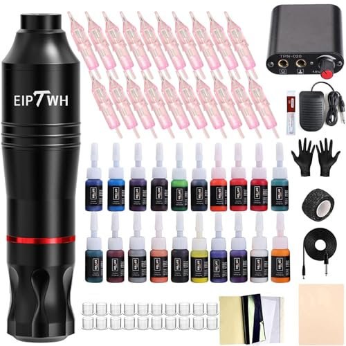 EIPTWH Tattoo Maschine Set,20PCS Tattoo Nadeln Patronen Komplettes Tattoo Set für Anfänger mit 20 Farben Tattoo Tinte Set,Tattoo Maschine Set Anfänger