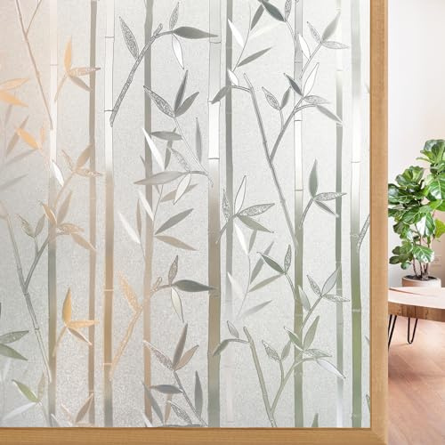 rabbitgoo Window Privacy Film for Glass Windows, Bamboo-Pattern, 90×400cm | Window Film Privacy Decorative Frosted Stickers Static Cling UV Bloque, Easy Install for Home Living Room Bedroom Office
